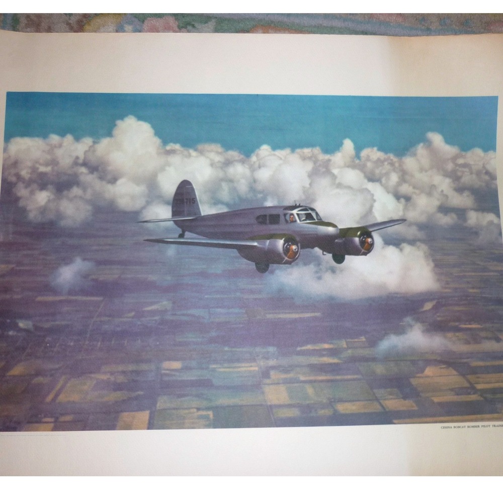 Vintage Cessna Bobcat Bomber Pilot Trainer AT17 Aviation Lithograph Don‎ Forbes